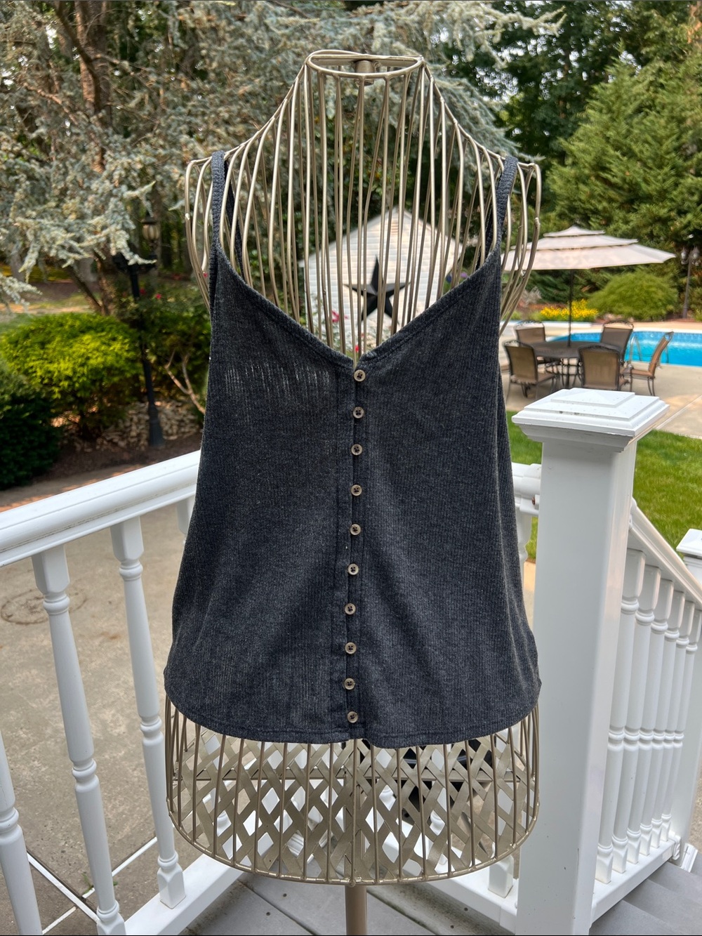 American Eagle Outfitters Charcoal Button-Front Knit Tank